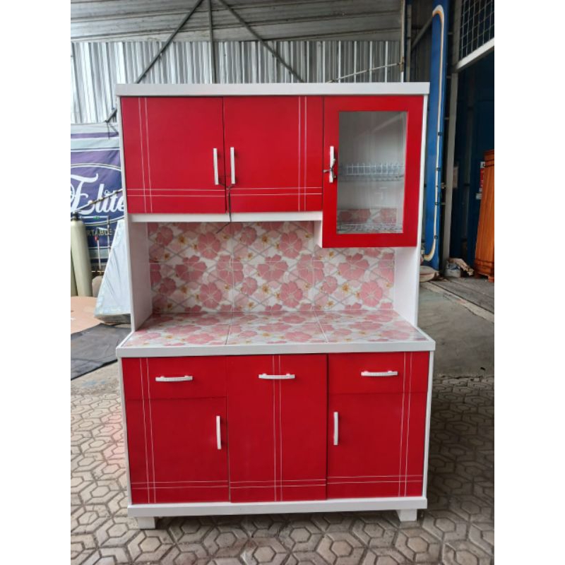 Lemari sayur/lemari rak piring/Lemari dapur 3 pintu-merah