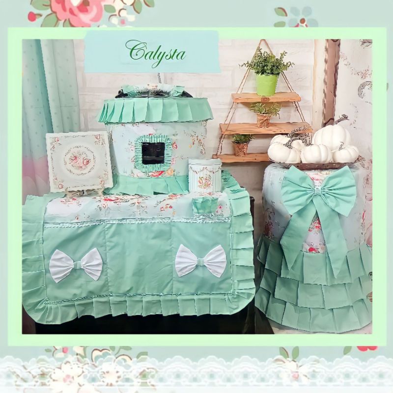 READY GKM Shabby Sarung Galon Kulkas Magic Com Calysta Hijau Tosca Mint / GKM Shabbychic Bunga Mawar