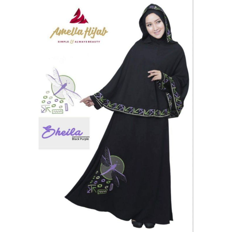 AMELLA Dres wanita kekinian | Baju pesta ibu ibu remaja | Gamis hitam bordir motif bunga