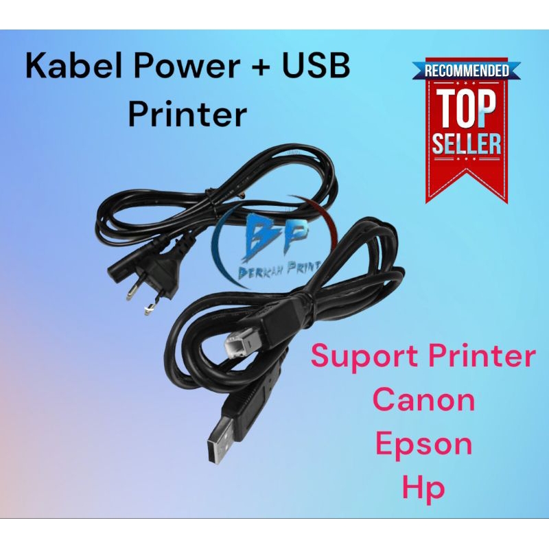 PAKET Kabel power printer + Kabel USB printer untuk ke laptop, komputer, PC