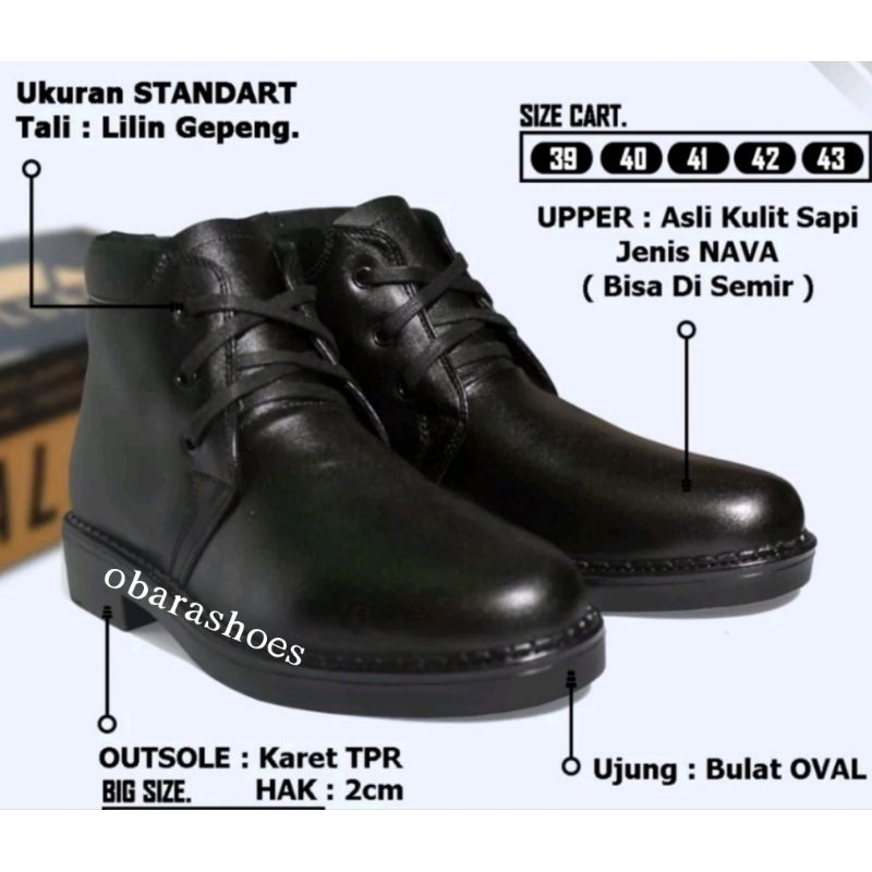 OBARA//SEPATU PDH PRIA TALI LUBANG 3 ASLI KULIT