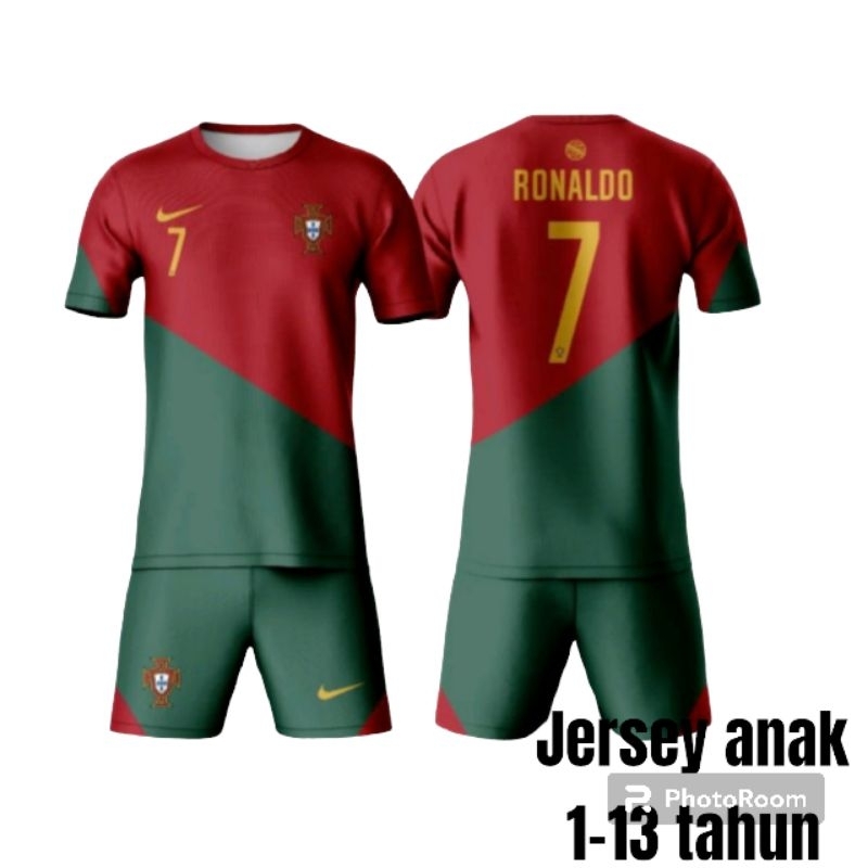 jersey anak timnas Portugal Ronaldo kaos bola anak timnas Portugal Ronaldo home terbaru (STELAN)