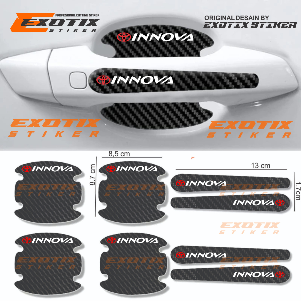 8pcs stiker carbon handle pintu mobil toyota innova cutting stiker pelindung gagang pintu mobil