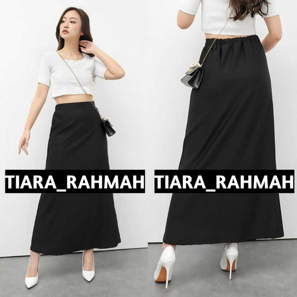 Rok Kerja Wanita Model A Line Maxi Pinggang Karet Hitam Jumbo