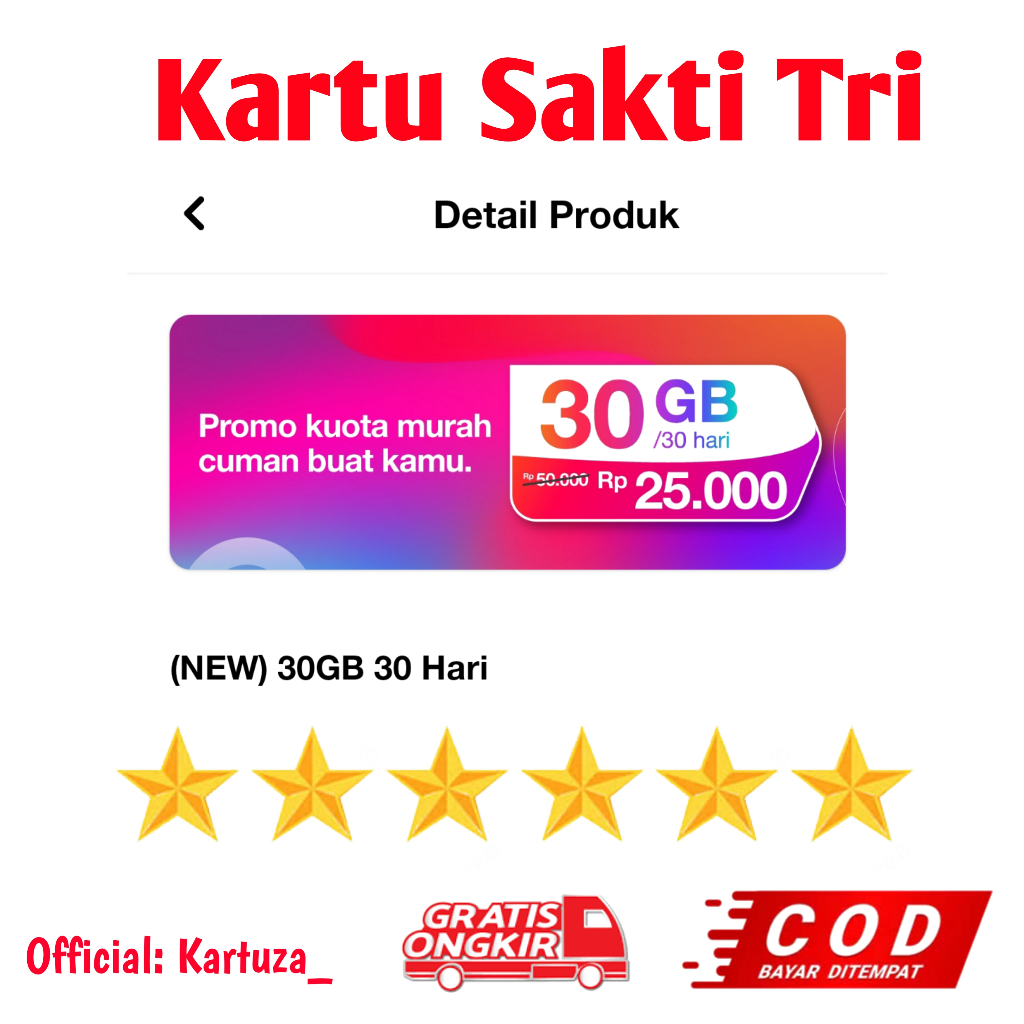 Kartu Tri sakti 30GB 25ribu 30hari full 24jam semua aplikasi