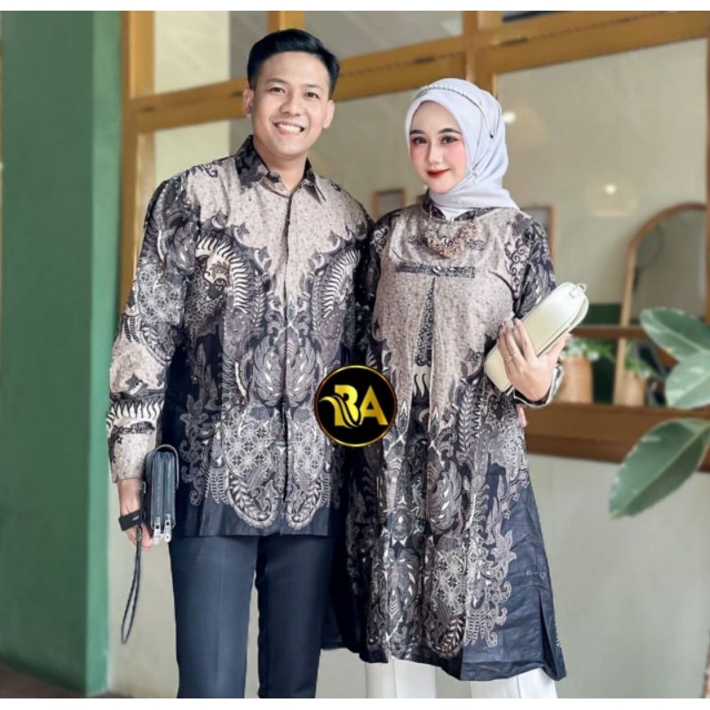 BYAN Batik Couple Terbaru Kemeja Batik Pria Lengan Panjang Dan Atasan Tunik Batik Asli Katun Halus M