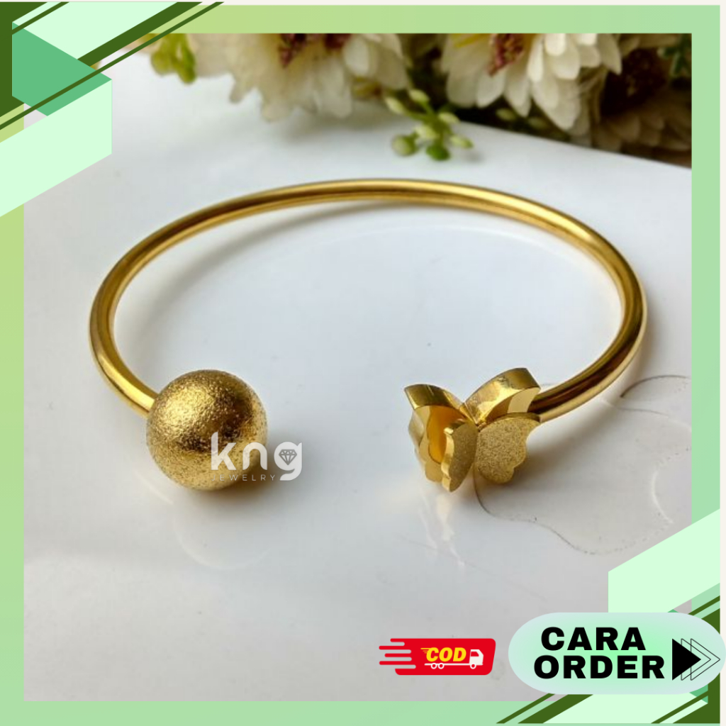 GELANG TITANIUM  BUTTERFLY BOBA READY STOK | KALUNG NAMA WANITA / KALUNG PADI / KALUNG HELLO KITTY /