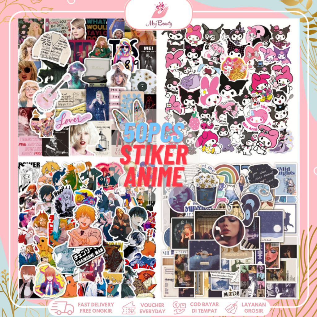 

MSY 50pcs Stiker Aesthetic Motif Taylor Swift/Rock/Anime/Bajak Laut/Untuk Laptop/Diary/Tumbler/Stiker Anti Air