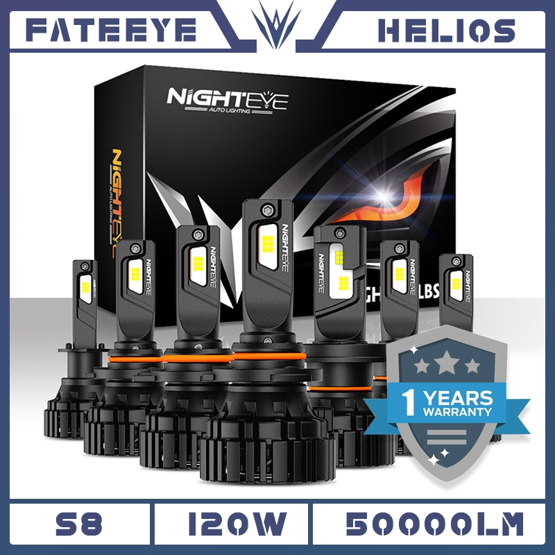 Nighteye S8 lampu Mobil H4 H7 H11 9005 9006 120W/pair 50000LM Bohlam Lampu Depan LED Sorot Rendah Ti