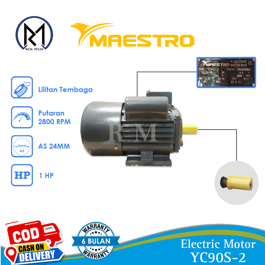 Mesin Penggerak Dinamo / Electric Motor Maestro/General 1 HP YC90S-4 (RPM 1400)/  Electric Motor Mae