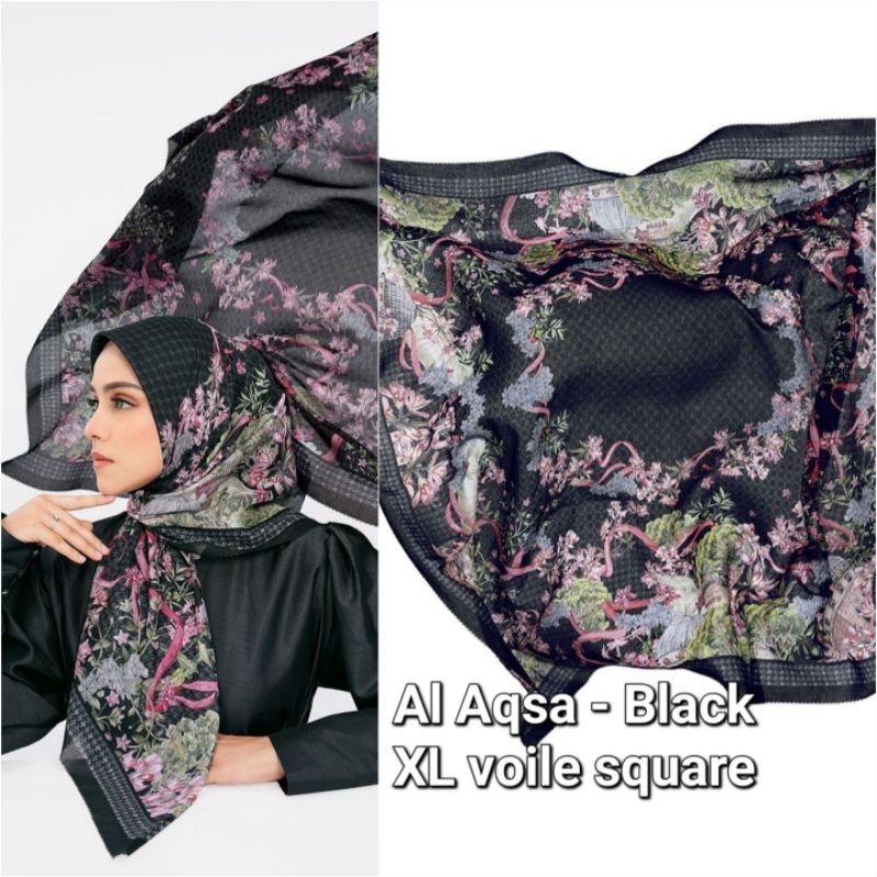 Buttonscarves Al Aqsa Square - XL Voile Square BLACK, READY Stock