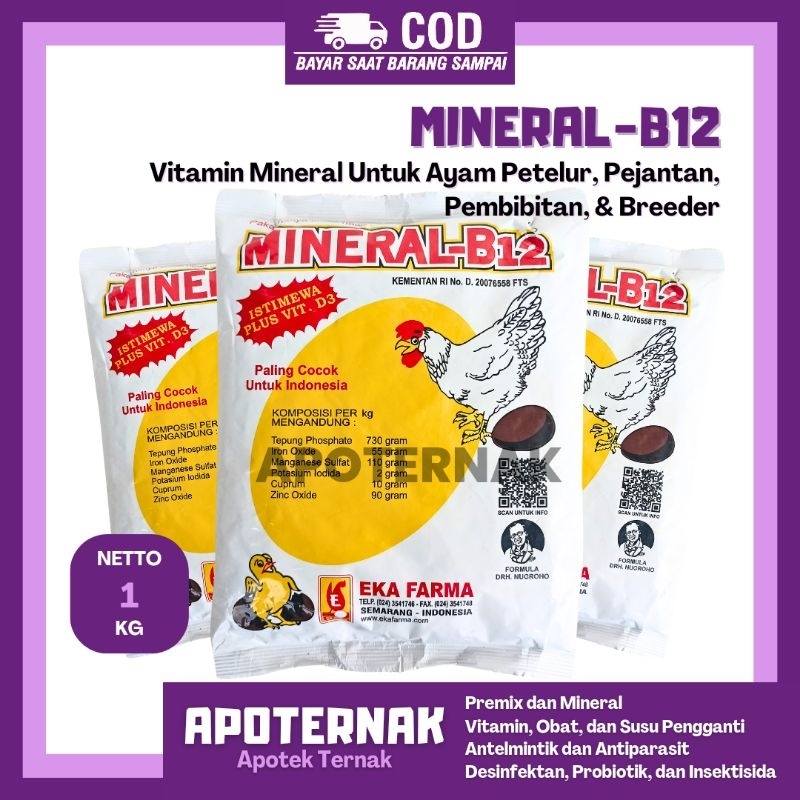 MINERAL B12 1 KG Eka Farma - Vitamin Mineral Ayam Petelur Pejantan Pembibitan Breede - Mineral Ayam 