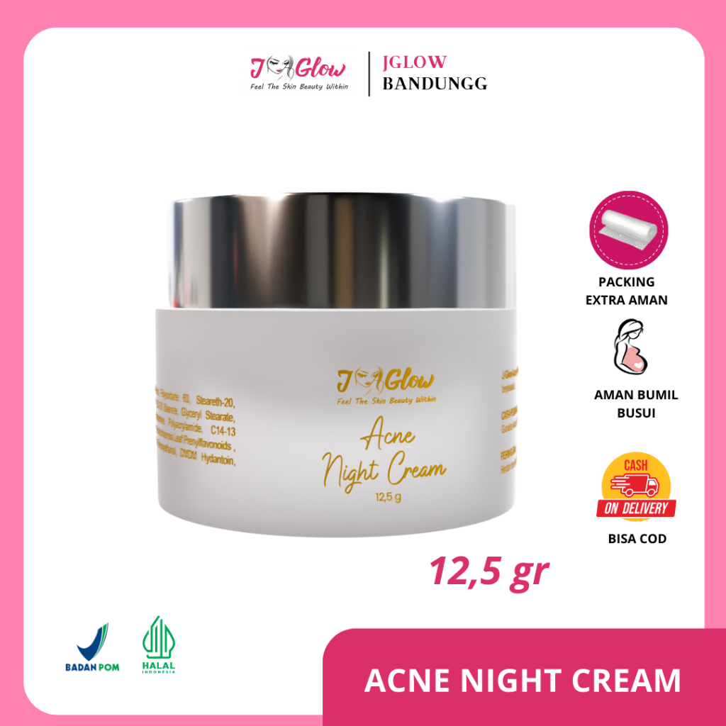 j glow skincare Acne Night Cream / Krim Malam Untuk Kulit Berjerawat & Sensitive Membantu Mengatasi 