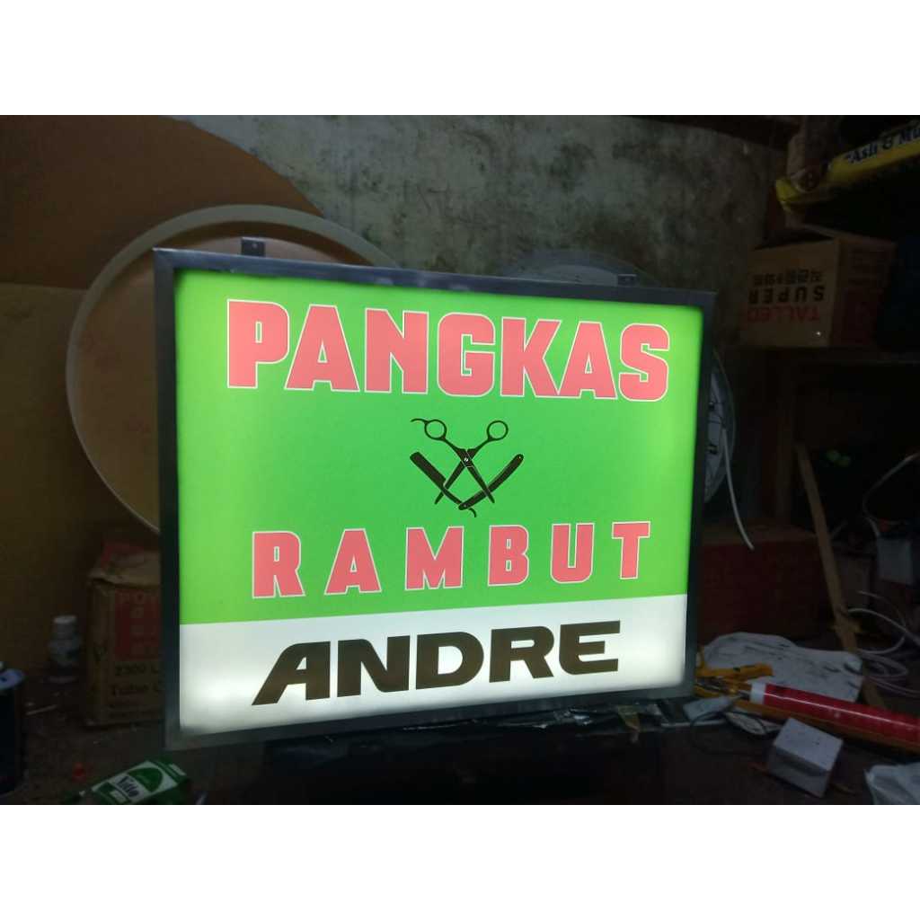 NEON BOX 2sisi Kotak (PANGKAS RAMBUT) ukuran 35x45cm Outdoor Indoor