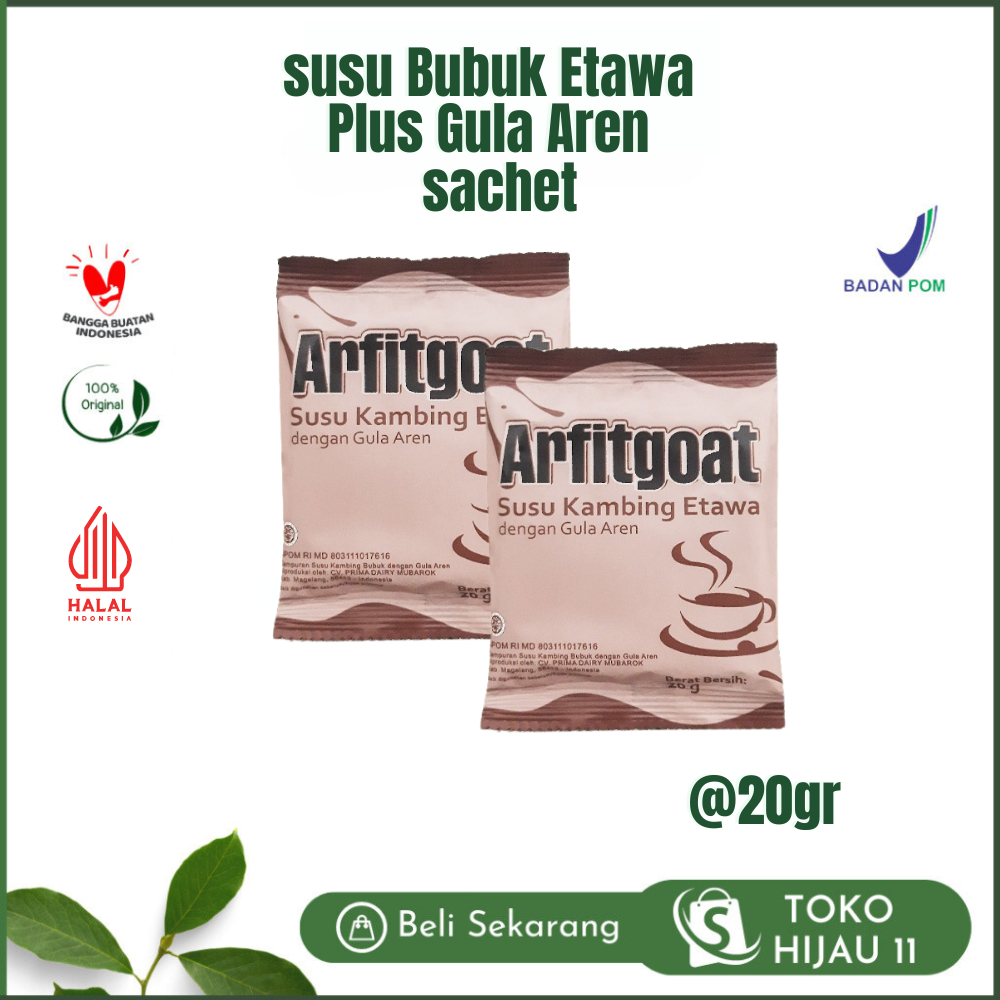 

Susu Kambing Etawa Arfitgoat Plus Gula Aren Kemasan Sachet isi 20gr Halal BPOM