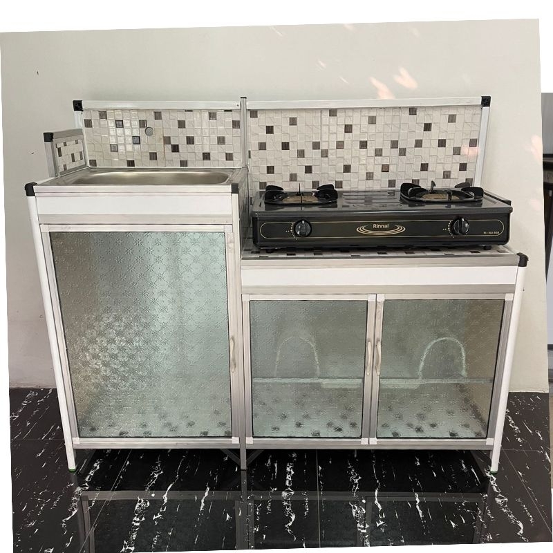 Rak Kompor Plus Wastafel Dan Piring Bahan Almunium Pvc Dan Kaca/trinityjayafurniture