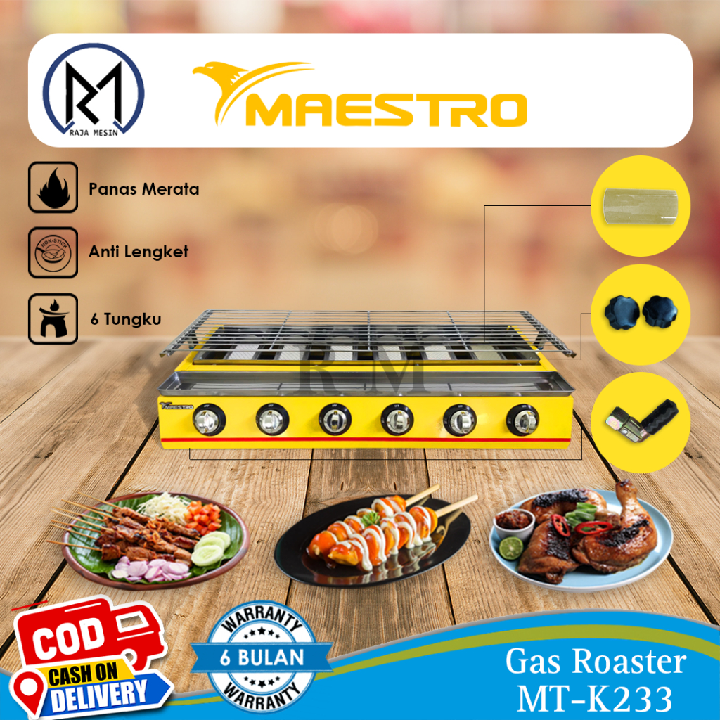 Kompor Pemanggang Sosis / Gas Roaster 6 Tungku Maestro MT-K233