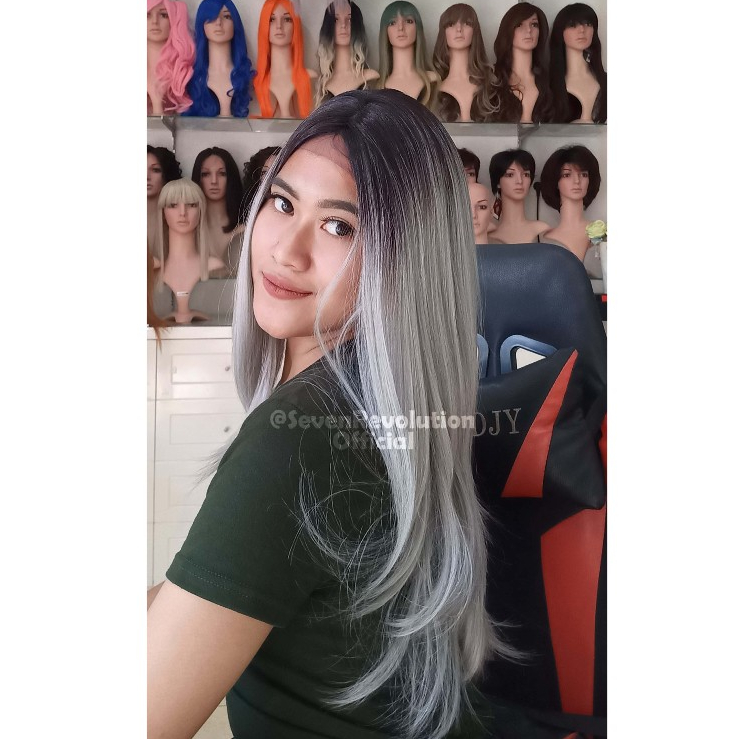 Lace Wig Premium/ Rambut Palsu Lurus Ombre Natural (FK145L)