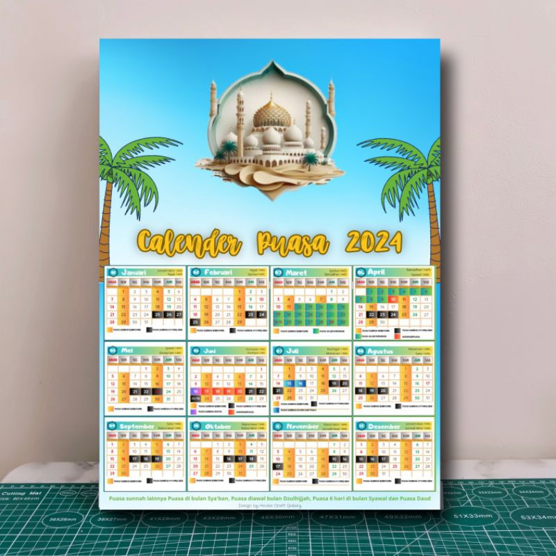 

Kalender 2024 kalender Puasa dinding 2024 design 3D ukuran A3