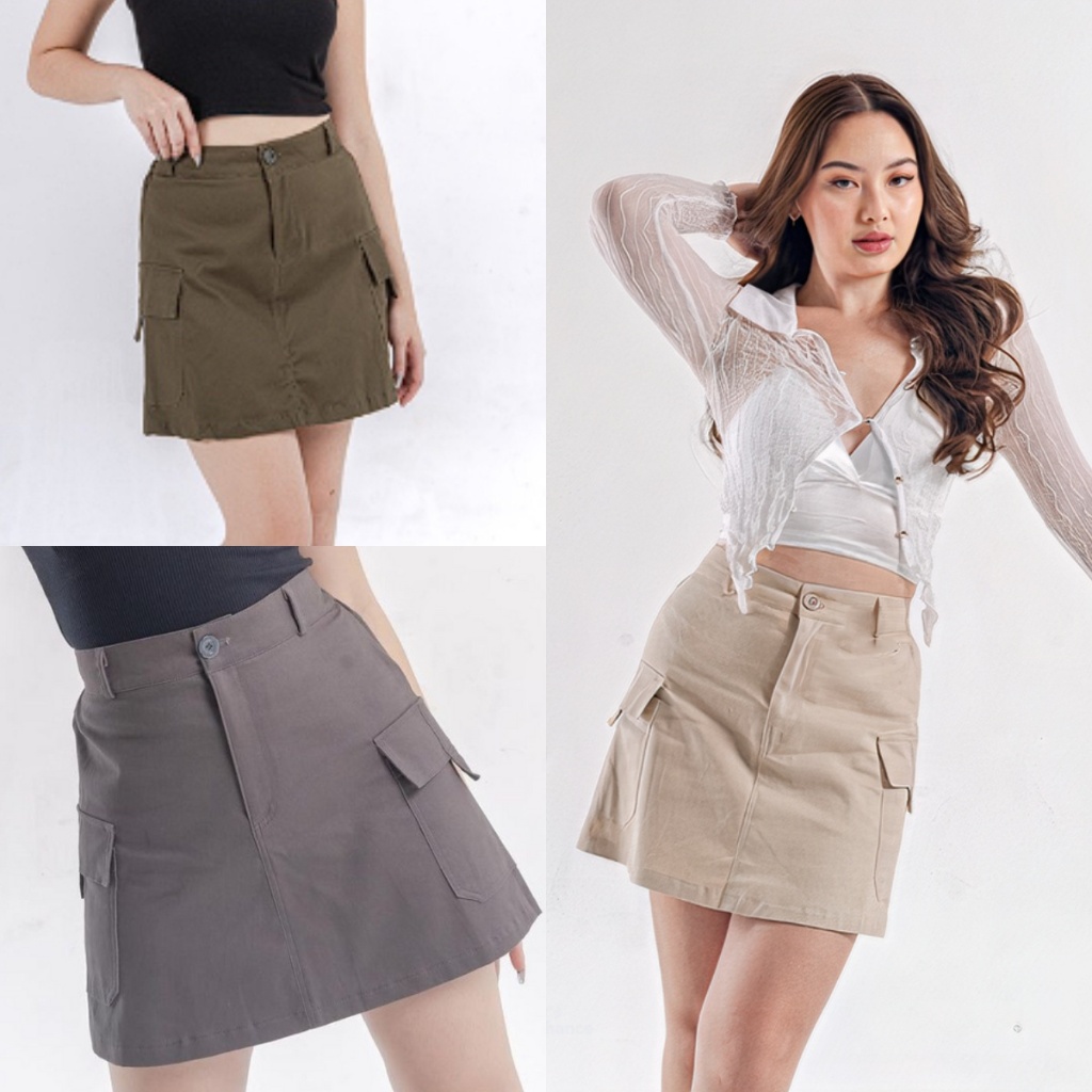 Rok Cargo Mini Skirt - Skirt Cargo Trendy Kekinian - Mizel Skirt Cargo Pendek