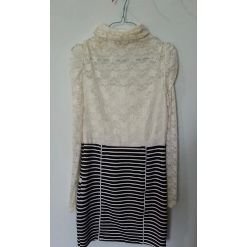 Dress Brukat Turtleneck Gaun Wanita Brokat Preloved