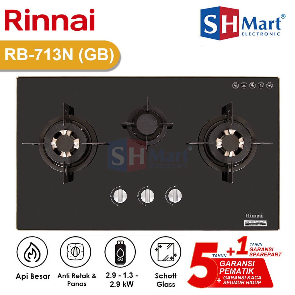 KOMPOR TANAM 3 TUNGKU RINNAI RB-713NGB / 713NGB KOMPOR TANAM RINNAI 3 TUNGKU (KHUSUS MEDAN)
