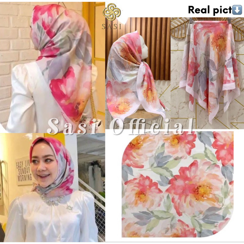 SASI OFFICIAL - HIJAB SEGiEMPAT VOAL MOTIF PRINTED SCARF LASERCUT VOAL MIRACLE BUTTON SCARF LASABELL