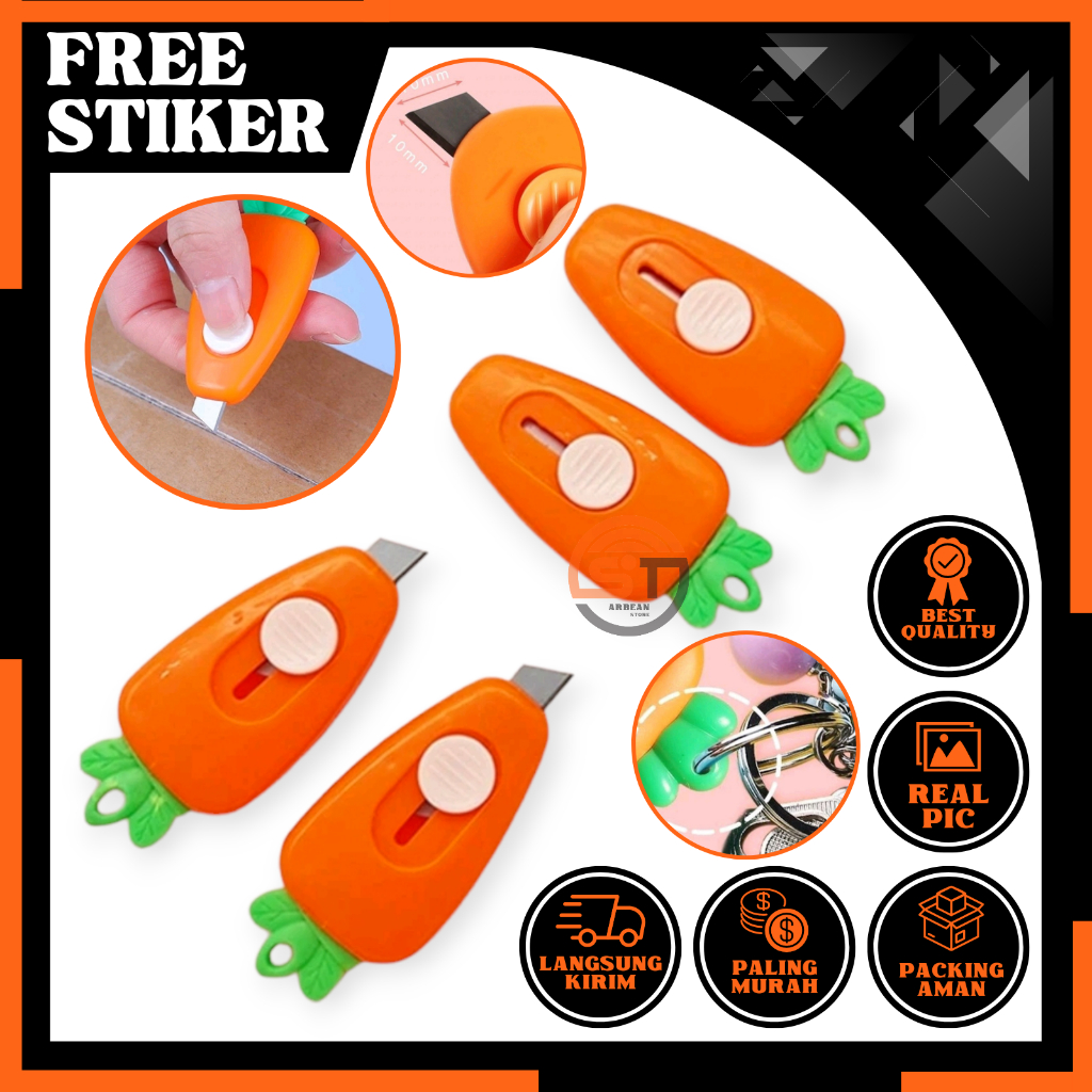 

1PCS Cutter Mini Portable Bentuk Motif Wortel Pisau Cuter Kecil Travelling Peralatan Sekolah Karakter Carrot A140