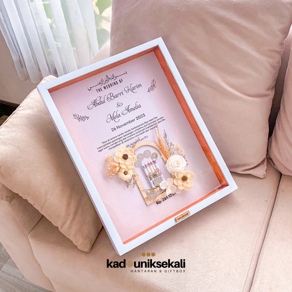 Uang Mahar Simbolis Pernikahan / Bingkai Mahar Rustic 45x35cm / Hantaran Seserahan Wedding