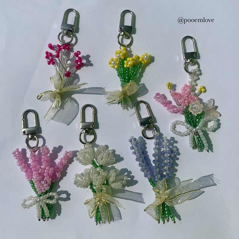flower beads bouquet keychain gantungan kunci tas buket bunga lucu mini kecil aesthetic cute free st