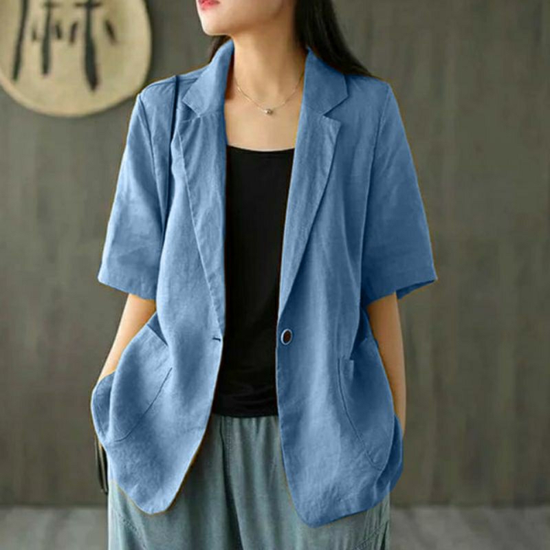 Big Promo Blazer Lengan Pendek Jumbo Wanita Linen Ld 100Cm Sampai 140Cm Lucinta Blazer Blazer Korea