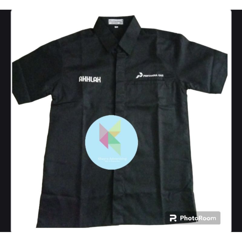 kemeja Akhlak Pertamina gas seragam akhlak Pertamina Gas Baju Hitam lengan pendek