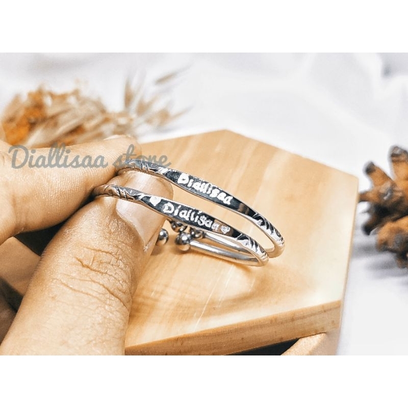 Gelang Tangan Ukir Nama Baja Putih Gelang Nama Anak