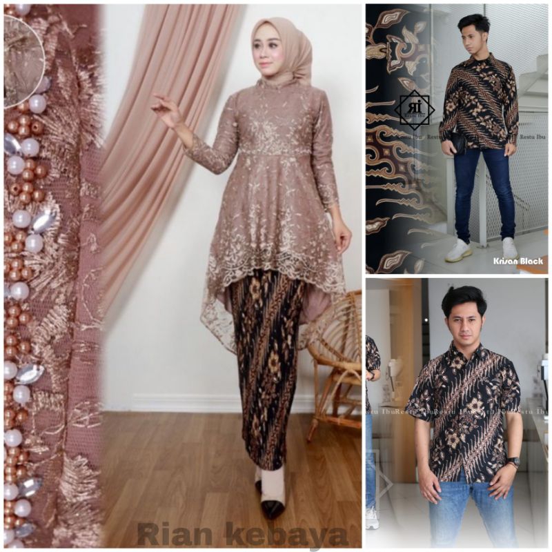 COUPLE /SET PAKEAN COUPLE KEBAYA DAN KEMEKA BATIK KERISAN HITAM / COUPLE WISUDA / COUPLE TUNANGAN