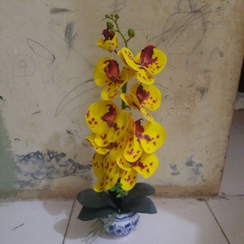 bunga Anggrek latex jumbo meja set vas keramik kecil