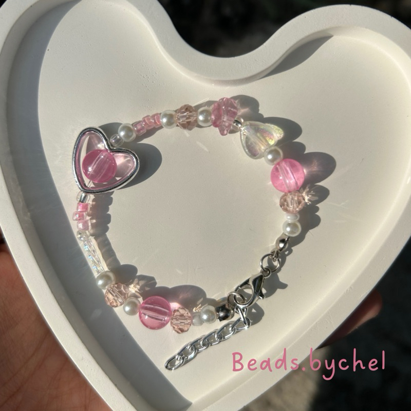 Gelang Manik Manik Aesthetic Love Pink