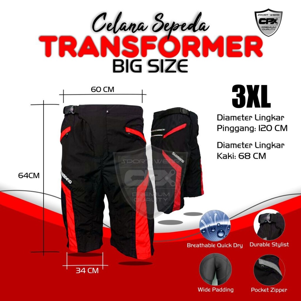 Sepeda XXXL Big Celana Sepeda Padding Dua Lapis Ukuran Besar untuk Gowes dan MTB Big size Gowes Sant