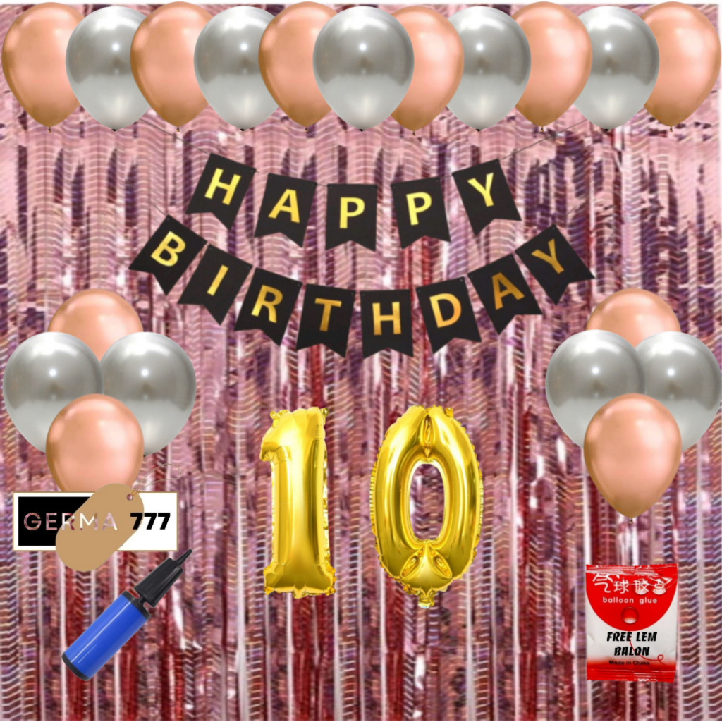 Set Dekorasi Balon Rosegold Silver Ulang Tahun Anak Cewek Cowok Simple Dekor Pesta Ultah Tirai