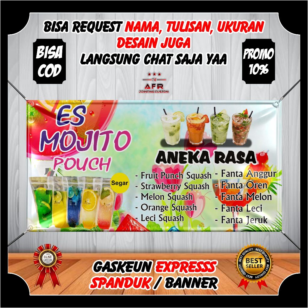 Spanduk Banner Es Mojito Pouch - Banner Minuman Es Mojito Berkualitas - Spanduk Jualan Es Mojito