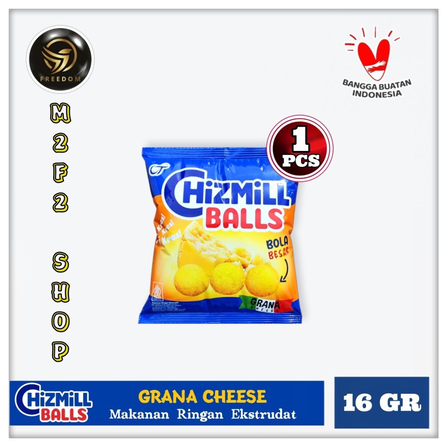 

Chizmill Balls Grana Cheese Flavour | Snack Keju Rasa Original Sachet - 16 gr (Kemasan Satuan)