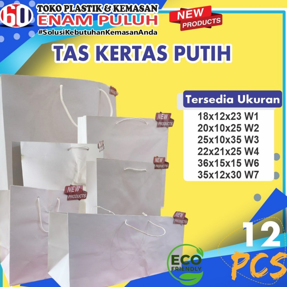Tas Kertas Putih Paper Bag Polos Warna Putih/ Paper Bag Kado Souvenir Wedding / Packaging Olshop Ham