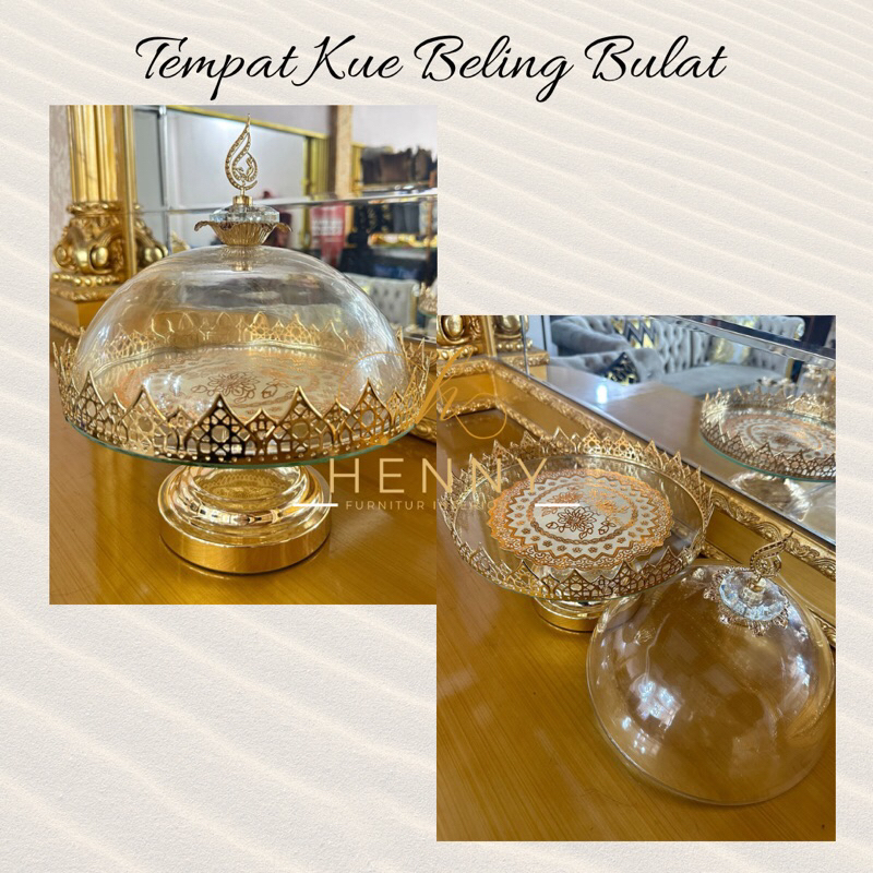Henny Furniture Tempat Kue Sultan Bulat Beling Kaca Mewah