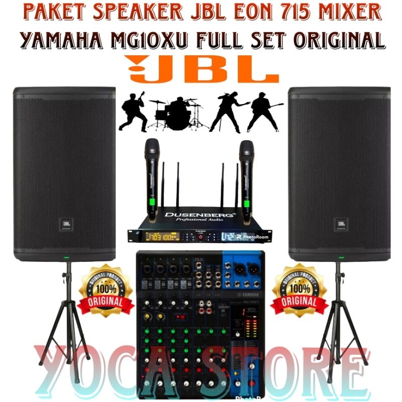 Paket Karaoke JBL EON 715 Mixer Yamaha Mg-10 2 Mic Wireless ORIGINAL