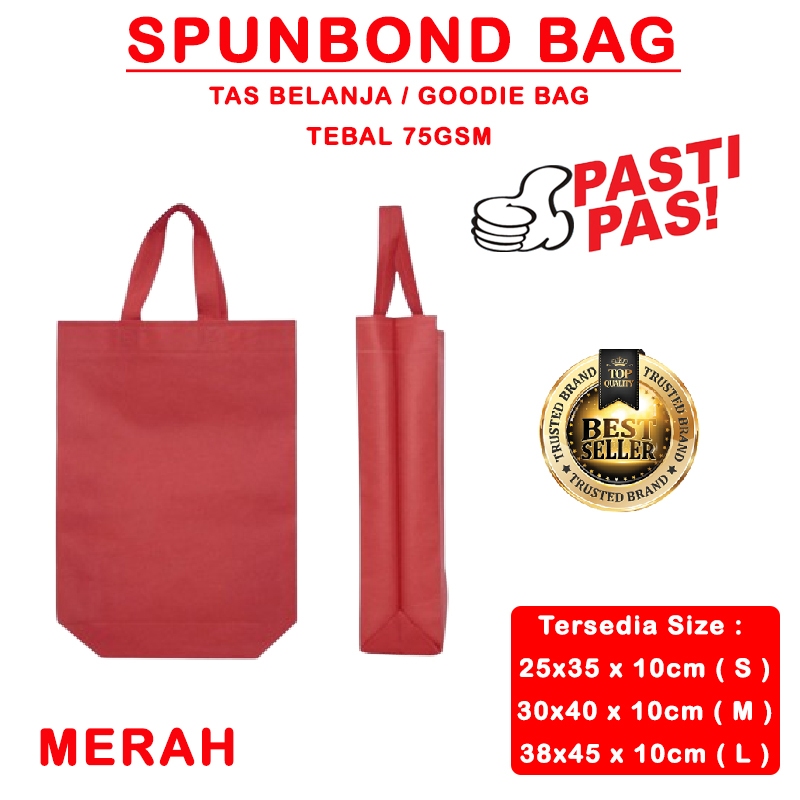 

Spunbond Goodie Bag Tas Belanja Model Tali Handle Kantong Kain - MERAH