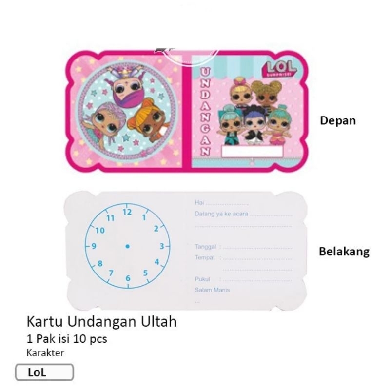 Kartu undangan LOL kartu undangan ulang tahun anak tema LOL birthday invitation card Paket perlengka