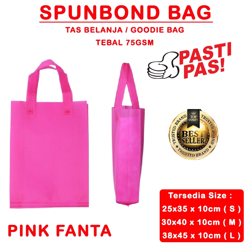 

Spunbond Goodie Bag Tas Belanja Model Tali Handle Kantong Kain - PINK FANTA