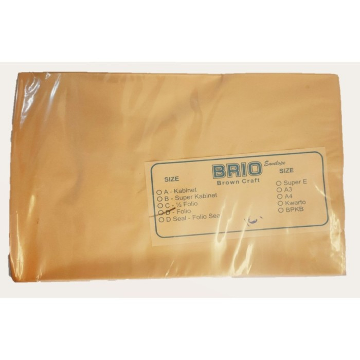 

Amplop Kertas Coklat BRIO Ukuran Folio F4 / Amplop Dokumen 24x35cm 1pak isi 100 Lembar Tebal 70 Gsm