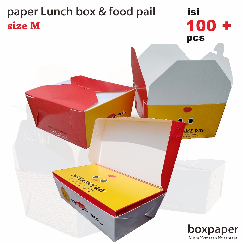 Paper Lunch Box Food Pail KFC (100pcs) Dus Kemasan Makanan Ayam Goreng Bakar Nasi Goreng Mie Gacoan 