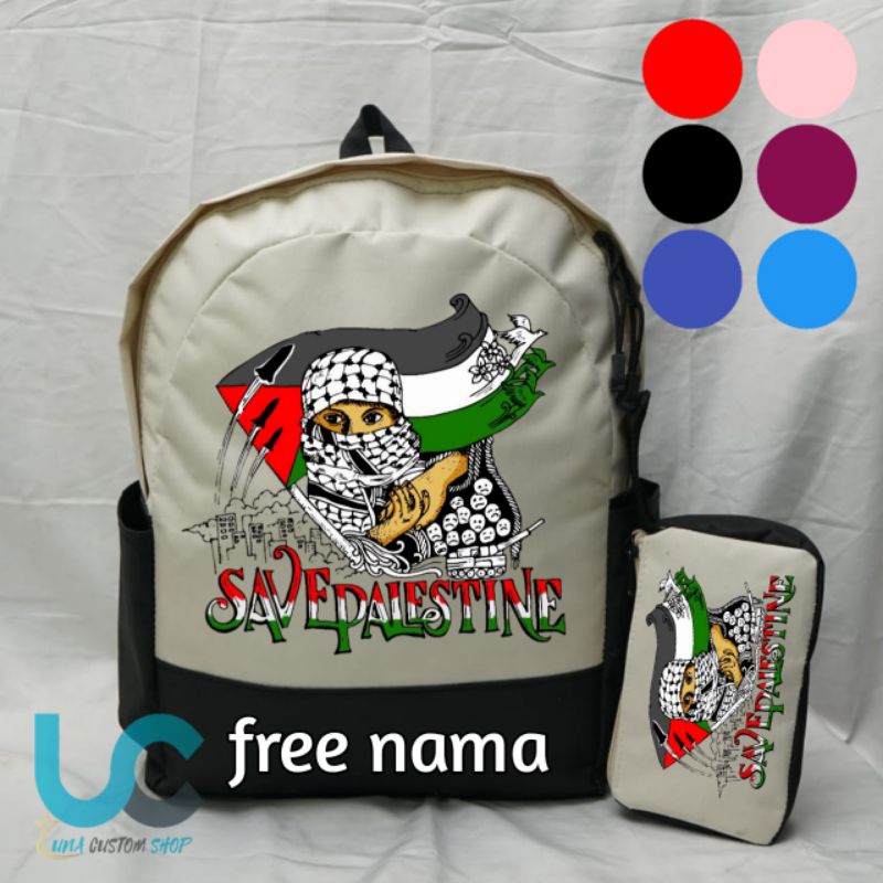 Tas Ransel Anak Sekolah TK/SD Custom Gambar Palestina Set Tas Pensil {FREE NAME}