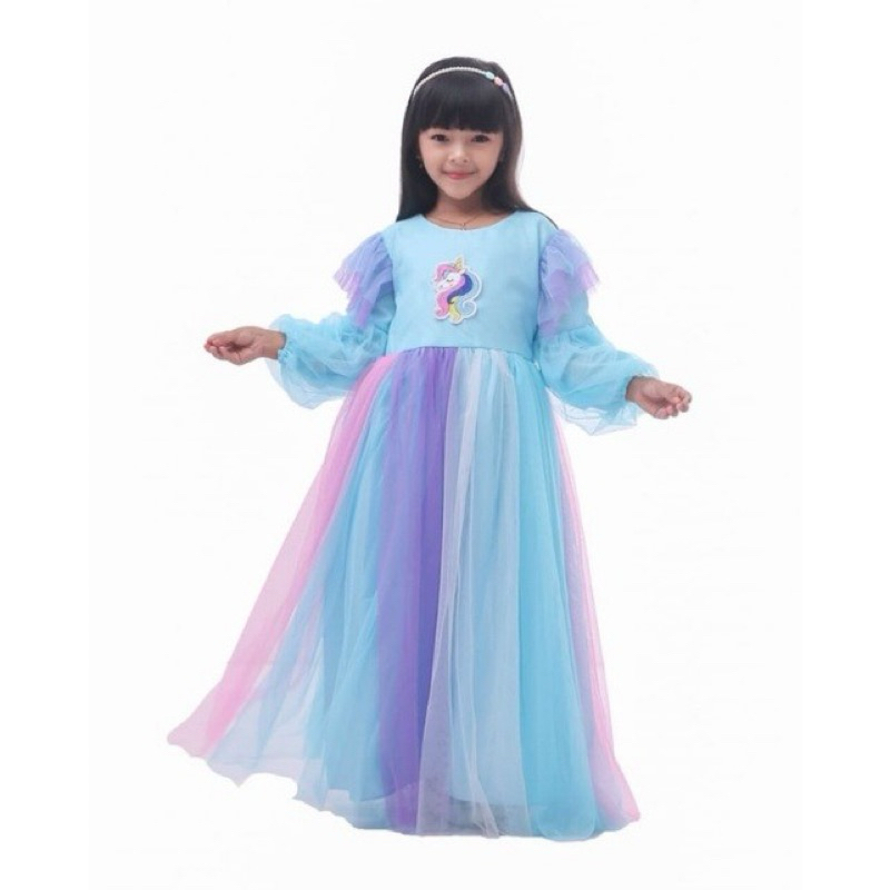 Gaun Muslim Pelangi, Gaun Muslim Kuda Poni, Dress Muslim Little Poni, Baju Pesta Anak Muslim